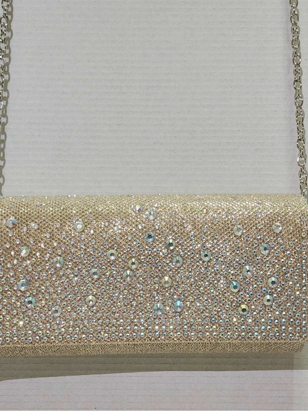 Elegant Beaded Champagne Evening Clutch with Chain
